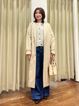 「かぐれ（カグレ）のテーラードカラーショップコート（テーラードジャケット、ベージュ系）」を使った、idetomoさん（レディース・156cm）の冬コーディネート