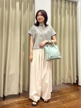 「URBAN RESEARCH DOORS（アーバンリサーチドアーズ）のストライプクロップドブラウス（シャツ/ブラウス、ブラック系）」を使った、idetomoさん（レディース・156cm）の夏コーディネート
