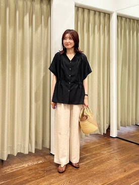 「アイテム（バレエシューズ、ブラウン系）」を使った、idetomoさん（レディース・156cm）の夏コーディネート