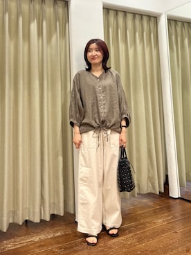 「URBAN RESEARCH DOORS（アーバンリサーチドアーズ）のリネンドロストドルマンブラウス（シャツ/ブラウス、ブラウン系）」を使った、idetomoさん（レディース・156cm）の春コーディネート