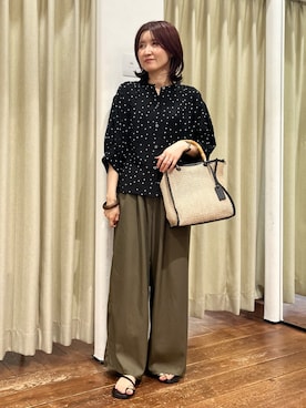 「URBAN RESEARCH DOORS（アーバンリサーチドアーズ）の楊柳ドット5分袖ブラウス（シャツ/ブラウス、ブラック系）」を使った、idetomoさん（レディース・156cm）の夏コーディネート