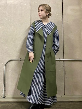 「ストライプワンピース」｜「アイテム（その他アウター）」を使った、イチムラさん（レディース・158cm）の冬コーディネート