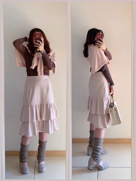 「Honey Salon（ハニーサロン）のアイテム（スカート）」を使った、yuyanllさん（レディース・159cm）の冬コーディネート