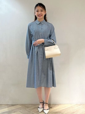「index（インデックス）のラメストライプシャツワンピース【洗濯機OK/イージーアイロン】（ワンピース、ブルー系）」を使った、yuikaさん（レディース・167cm）の秋コーディネート