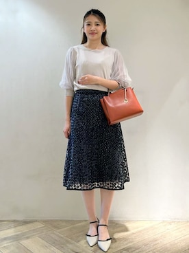 「index（インデックス）の《5色展開》マジョリカプリーツスリーブニット【洗濯機洗い可】（ニット/セーター、ベージュ系）」を使った、yuikaさん（レディース・167cm）の秋コーディネート