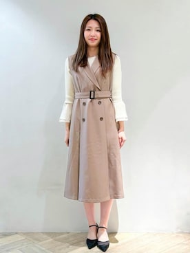 「index（インデックス）のフレアスリーブリブニット【洗濯機洗い可】（ニット/セーター、ベージュ系）」を使った、yuikaさん（レディース・167cm）の春コーディネート