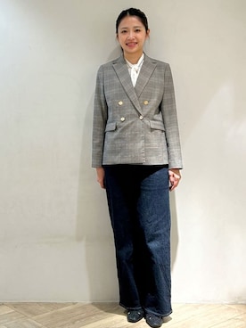 「index（インデックス）の《Oggi掲載》ダブルブレストテーラードジャケット/セットアップ対応可【洗える】（テーラードジャケット、ブラウン系）」を使った、yuikaさん（レディース・167cm）の秋コーディネート
