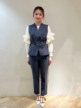 「index（インデックス）のドライタッチストレッチノーカラージレ/セットアップ対応【洗濯機洗い可/イージーアイロン】（ベスト、グレー系）」を使った、yuikaさん（レディース・167cm）の春コーディネート