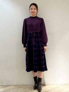 「index（インデックス）のハイネックニットワンピース【洗濯機OK/抗ピル】（ワンピース、レッド系）」を使った、yuikaさん（レディース・167cm）の秋コーディネート