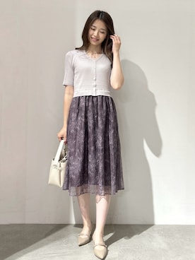 「index（インデックス）の花柄ドッキング衿付きワンピース【洗濯機OK】（ワンピース、ベージュ系）」を使った、yuikaさん（レディース・167cm）の夏コーディネート