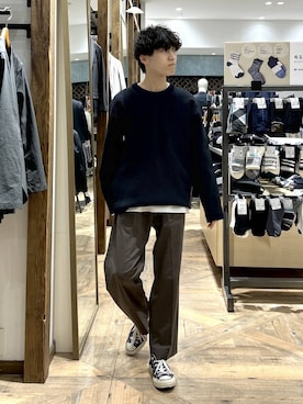 「GLOBAL WORK（グローバルワーク）のらくごこちフィットソックス/ミドル/283172（ソックス/靴下、ホワイト系）」を使った、りょうさん（メンズ・166cm）の春コーディネート