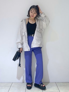 「PBLIM（ページボーイリム）のアイテム（スラックス）」を使った、mihoさん（レディース・156cm）の秋コーディネート