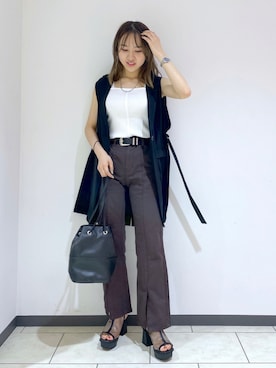 「クリアサンダル」｜「アイテム（ジャケット/アウター）」を使った、mihoさん（レディース・156cm）の夏コーディネート