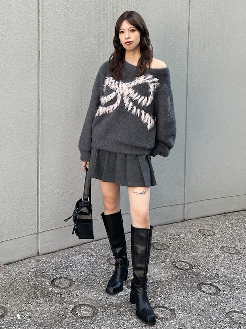 セール】ONE SHOULDER RIBBON KNIT TOPS ワンショルダー リボン ニット