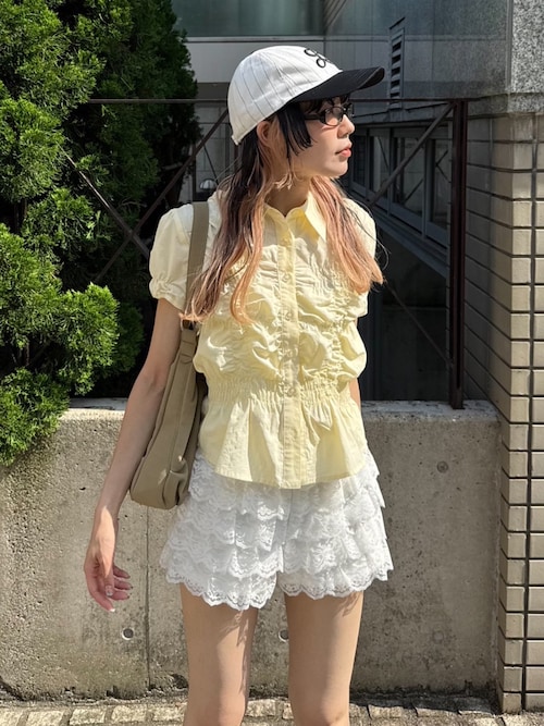 RANDOM SHIRRING S/SLEEVE TOPS ランダム シャーリング ショート