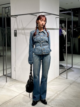 「SLY（スライ）のBELTED COMPACT DENIM JK ベルテッドコンパクトデニムジャケット 秋服 冬服（デニムジャケット、ブルー系）」を使った、SLY officialさん（レディース・163cm）の夏コーディネート