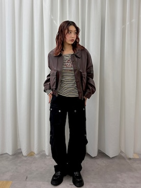 「SLY（スライ）のWASHED PUFFER SHORT BZ ウォッシュドパッファーショートブルゾン 秋服 冬服（ブルゾン、レッド系）」を使った、SLY officialさん（レディース・163cm）の夏コーディネート