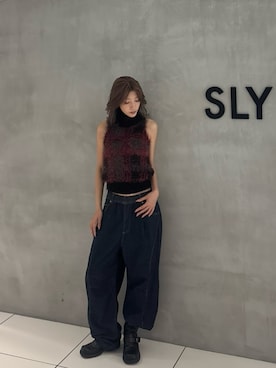 「SLY（スライ）のSHAGGY CHECK H/N KNIT シャギーチェックホルターネックニット 夏服　秋服 冬服（ニット/セーター、ブラック系）」を使った、SLY officialさん（レディース・163cm）の夏コーディネート