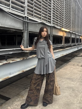 「SLY（スライ）のVEIL HOOD MINI OP ベールフードミニワンピース 夏服（ワンピース、グレー系）」を使った、SLY officialさん（レディース・162cm）の夏コーディネート