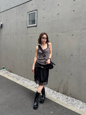 「SLY（スライ）のSHORT SLIP SKIRT ショートスリップスカート 夏服（スカート、ブラック系）」を使った、SLY officialさん（レディース・162cm）の夏コーディネート