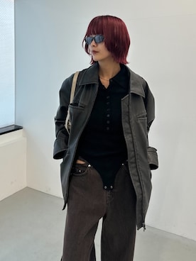 「SLY（スライ）のアイテム（ライダースジャケット）」を使った、SLY officialさん（レディース・164cm）の冬コーディネート