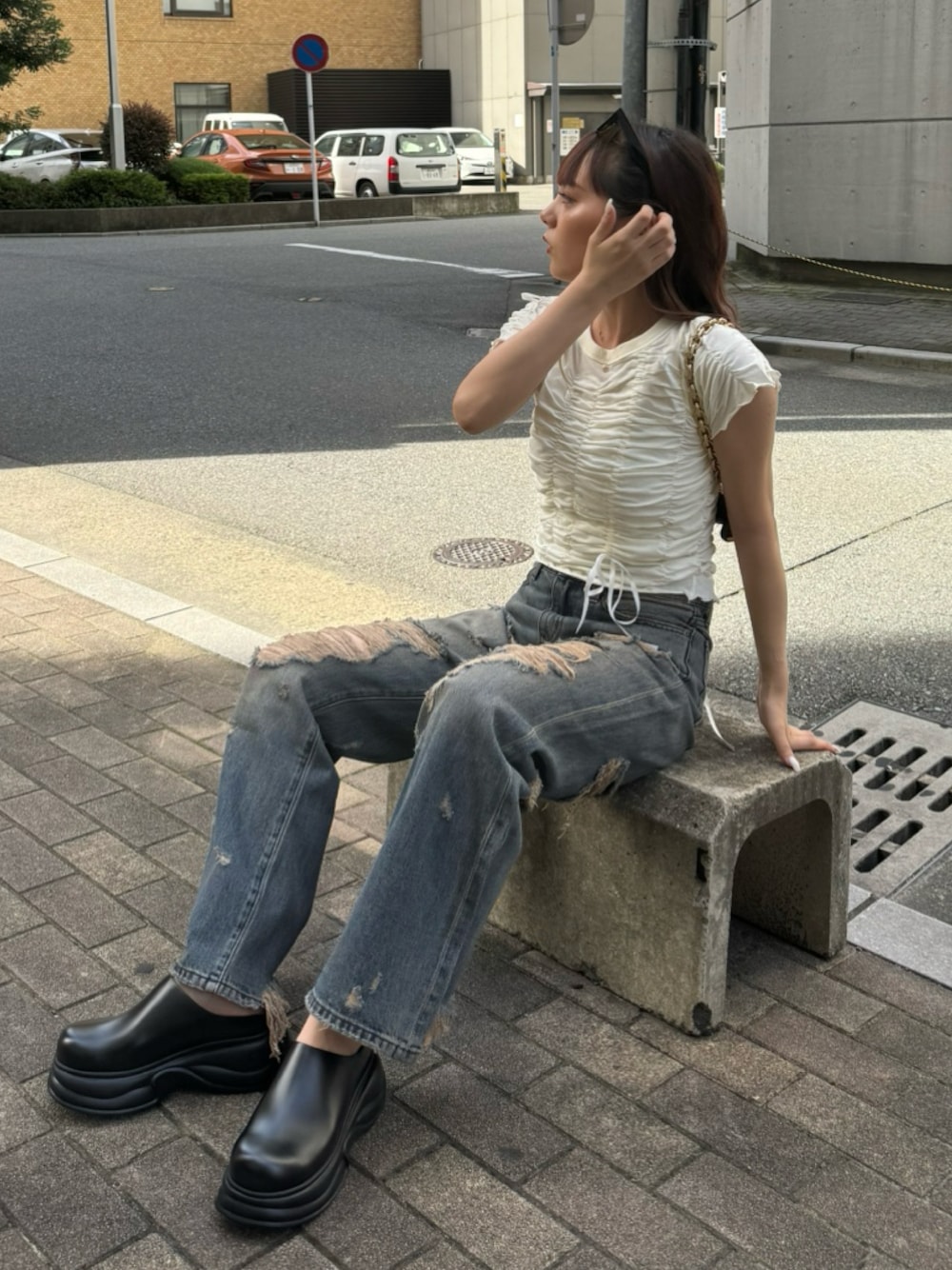 ローウエスト トアー イット アップ フレア ジーンズ ビー SLY（スライ）の「L/W TORE IT UP FLARE JEANS-B ローウエスト