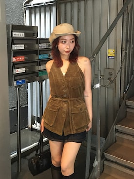 「SLY（スライ）のMARIN NOIR HAT マリンノワールハット 夏服（ハット、ホワイト系）」を使った、SLY officialさん（レディース・159cm）の夏コーディネート