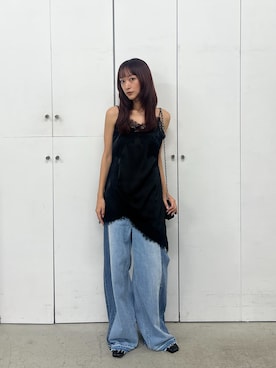 「SLY（スライ）のTONAL MIX DENIM PT トーナルミックスデニムショートパンツ 秋服 冬服（デニムパンツ、ブルー系）」を使った、SLY officialさん（レディース・159cm）の夏コーディネート