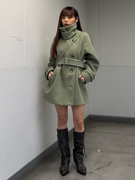 「SLY（スライ）のアイテム（ステンカラーコート）」を使った、SLY officialさん（レディース・156cm）の冬コーディネート