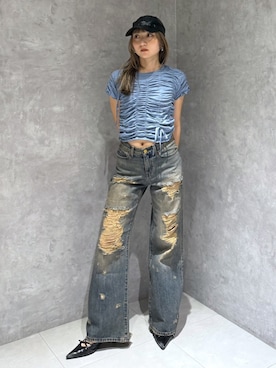 「SLY（スライ）のアイテム（Tシャツ/カットソー）」を使った、SLY officialさん（レディース・158cm）の夏コーディネート