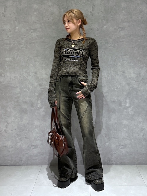 SLY FRINGE JW FLARE PT-E デニム ブーツカット フリンジ SLY（スライ）の「FRINGE JW FLARE PT-E フリンジ ジャスト