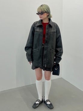「SLY（スライ）のアイテム（ライダースジャケット）」を使った、SLY officialさん（レディース・162cm）の冬コーディネート
