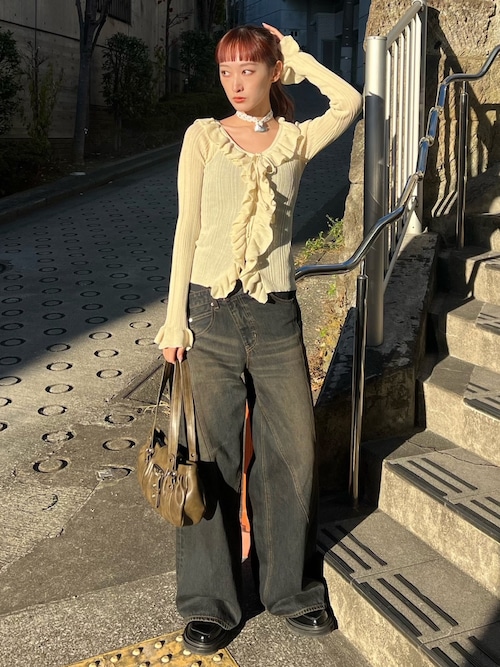 2026SS新作】FRONT FRILL KNIT TOPS フロントフリル ニットトップス 冬