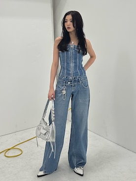 「アイテム（デニムパンツ、シルバー系）」を使った、SLY officialさん（レディース・152cm）の夏コーディネート