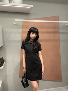 「SLY（スライ）のDOCKING HENRY CUT S/OP ドッキングヘンリーカットショートワンピース 夏服 秋服（ワンピース、ブラック系）」を使った、SLY officialさん（レディース・163cm）の夏コーディネート