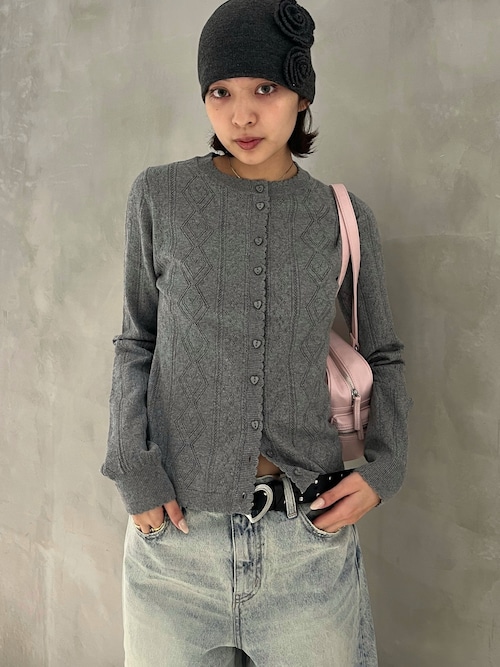 セール】HEART CROCHET KNIT TOPS ハート ボタン クロシェニット