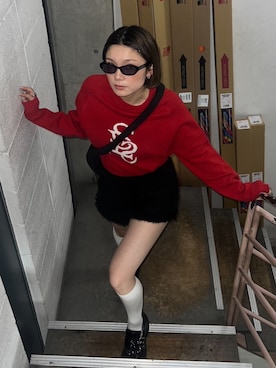 「SLY（スライ）のLOGO JQ KNIT TOPS ロゴ ジャガード ニット トップス 秋服 冬服（ニット/セーター）」を使った、SLY officialさん（レディース・163cm）の秋コーディネート