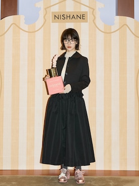 「minjukimのアイテム（ジャケット/アウター、ブラック系）」を使った、小山モモさん（レディース・167cm）の春コーディネート