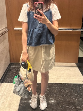 「niko and...（ニコアンド）のアイテム（トップス、ブルー系）」を使った、MadMag Yan🐽さん（レディース・157cm）の夏コーディネート