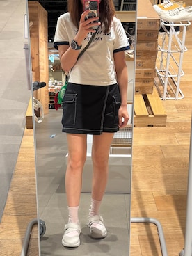 「MLB（メジャーリーグベースボール）のアイテム（トップス、ホワイト系）」を使った、MadMag Yan🐽さん（レディース・157cm）の夏コーディネート