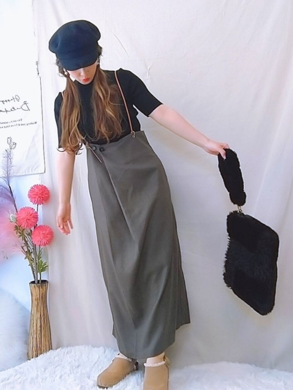 「秋服、サロペット、大人コーデ、おしゃれさんと繋がりたい、秋服準備はじめました、ニット、ハイネック、キャスケット、帽子、ママコーデ、オトナカジュアル、オトナ女子、大人ガーリー、大人かわいい、カジュアルコーデ」｜「Lumierのアイテム（サロペット/オーバーオール、ブラウン系）」を使った、mutomo27さん（レディース・158cm）の秋コーディネートの1枚目の写真