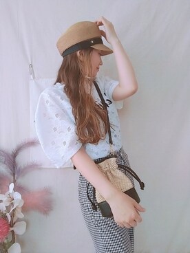 「DHOLIC（ディーホリック）のアイテム（キャスケット）」を使った、mutomo27さん（レディース・158cm）の夏コーディネート