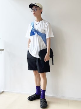 「アイテム（キャップ）」を使った、東松さん（メンズ・168cm）の夏コーディネート