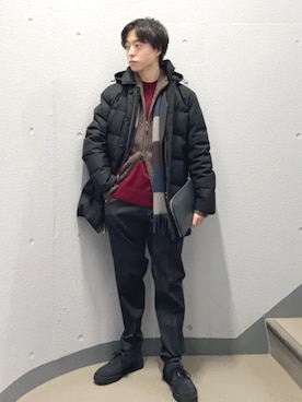 「アイテム（ストール/ショール）」を使った、東松さん（メンズ・168cm）の冬コーディネート