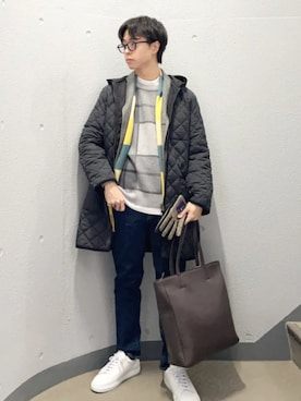 「アイテム（ストール/ショール）」を使った、東松さん（メンズ・168cm）の冬コーディネート
