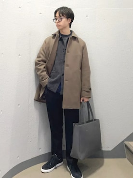 「アイテム（ステンカラーコート）」を使った、東松さん（メンズ・168cm）の冬コーディネート