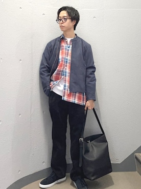 「アイテム（ライダースジャケット）」を使った、東松さん（メンズ・168cm）の秋コーディネート