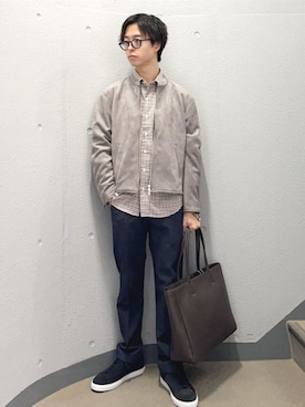 「アイテム（ライダースジャケット）」を使った、東松さん（メンズ・168cm）の秋コーディネート