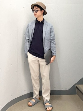 「アイテム（クラッチバッグ）」を使った、東松さん（メンズ・168cm）の秋コーディネート