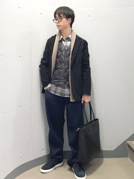 「アイテム（ダウンベスト）」を使った、東松さん（メンズ・168cm）の冬コーディネート